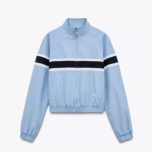 ZARA Light Blue Women's Jacket with Contrasting Stripes L